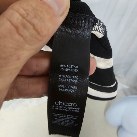 Vintage Chico's Travelers Cardigan Black Cream Striped Liquid Knit Open 3 (XL) - Picture 5 of 7